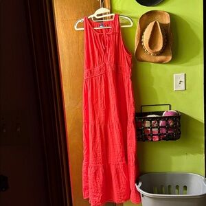 Vibrant Coral Sleeveless Maxi Dress